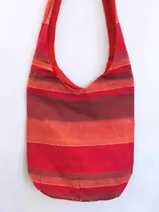 Hippie Bohemian India Festival Ethnic Woven Stripe Peddler Hobo Bag Oranges - Picture 1 of 1