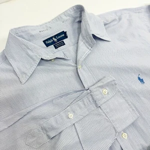Ralph Lauren Men's 17-35 Blue Striped Long Sleeve Button Down Shirt - Picture 1 of 6