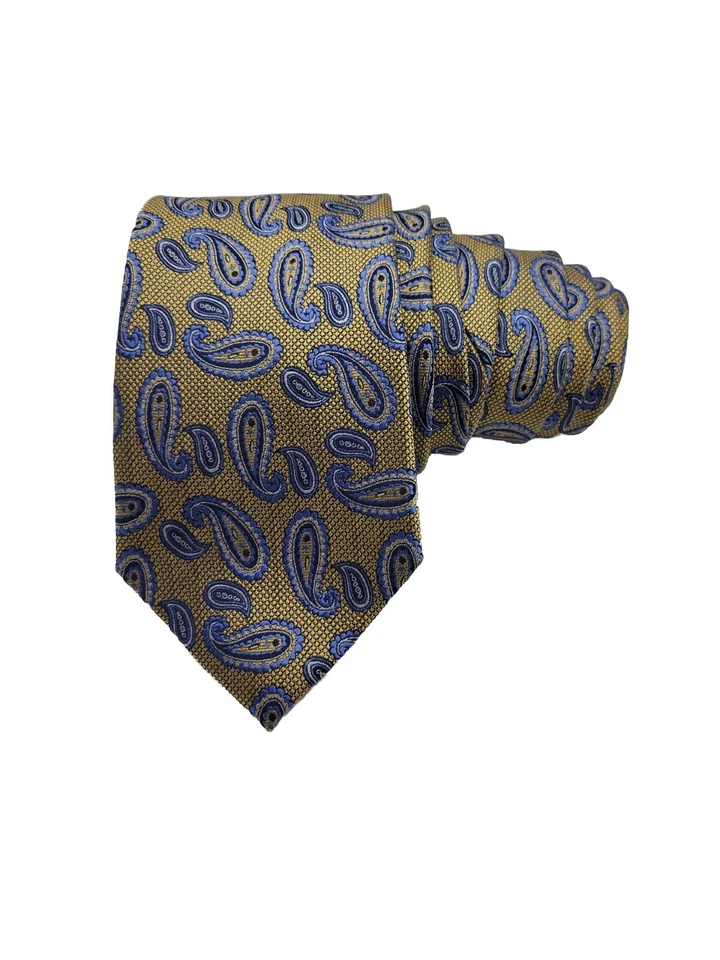 Corbata Eagle Shirtmakers Paisley Oro Azul 100% Seda 60" x 3.25"  Foto 1 de 4