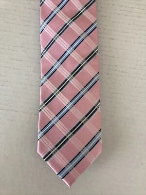 Corbata para hombre Saddlebred corbata poliéster rosa azul blanco a cuadros Foto 1 de 4