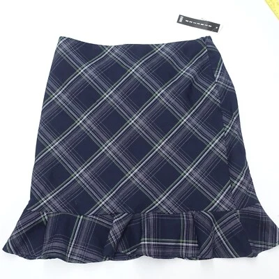 Falda B.Moss Peplum Dobladillo Mujer 8 Azul Marino Cuadros Poliéster Elástico Forrado Clásico Foto 1 de 4