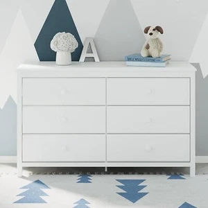 6 Drawer Double Dresser Nursery Dresser Drawer Organizer Chest of Drawers White - Picture 1 of 10