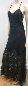 AMERICAN RETRO Black Cotton V Neck Lace Perforated Lace Detail Maxi Dress 38/10 - Picture 1 of 12