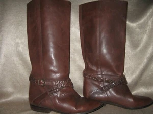 Biarritz Pull On Riding Leather Boot. Rich brown. Sz 9M. Braided strap. Gorgeous - Picture 1 of 4