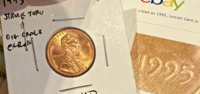 1995 Memorial 1c ~ Struck Thru Grease ~ Die Crack Error ~ Choice GEM BU ~ I20 - Image 1 of 4