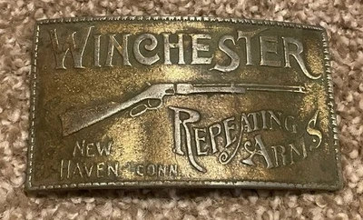 VINTAGE 1970s WINCHESTER REPEATING ARMS RIFLE GUN & FIREARM BRONZED BELT BUCKLE - Image 1 of 3