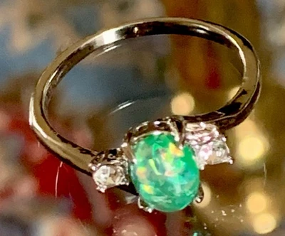 Damen Ring 925 Silber Filled Synthetisch Opal Zirkonia Gr : ca 19 /60 Türkis - Bild 1 von 4