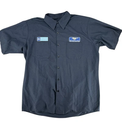 Camisa Ford Mustang Blue Pit mecánico abotonada trabajo tripulación licencia oficial XL Foto 1 de 4