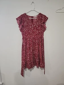 Patpat Womens Large Red Short Sleeve Midi Dress With Tie  - Picture 1 of 9