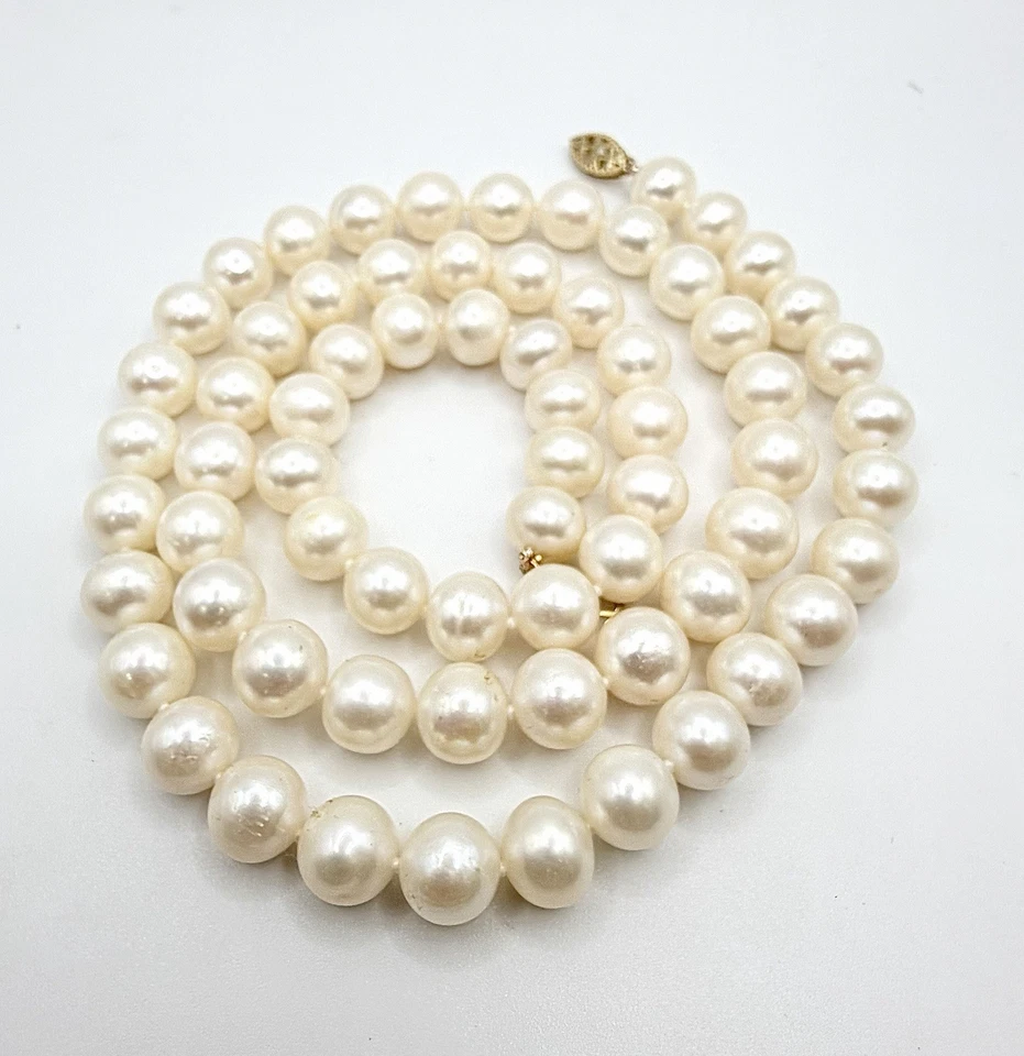 DESLUMBRANTE Colar de Nó 63,9 Gramas de Ouro Amarelo 14K Pérola 9mm Vintage Estate Ouro Amarelo 14K 24,5" - Imagem 1 de 3