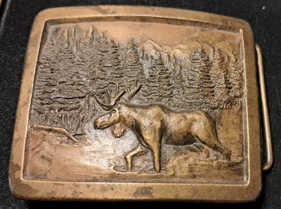 DE COLECCIÓN AÑOS 70 HEBILLA DE CINTURÓN INDIANA METAL ARTESANÍA LATÓN TONO CIERVO BUCK ALCE VIDA SILVESTRE Foto 1 de 4