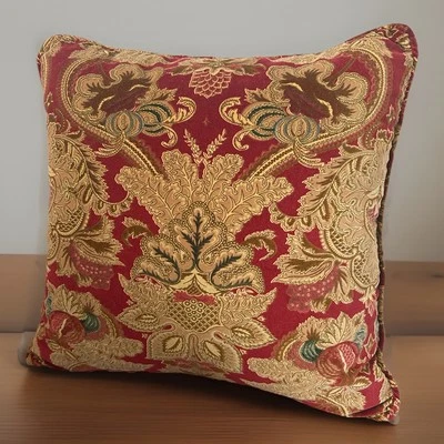 "Almohada de plumón decorativa de 18"" Ralph Lauren Jardiniere rojo dorado de satén cachemira de colección" Foto 1 de 4