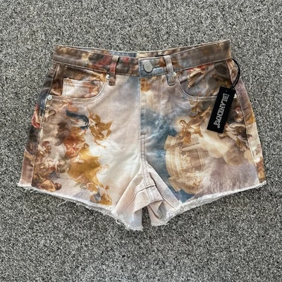 Shorts femininos de cintura alta vintage em branco NYC 25 estampa de anjo do Vaticano - Imagem 1 de 4