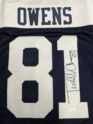 Camiseta deportiva Terrell Owens firmada/autografiada personalizada de los Dallas Cowboys Stat certificado de autenticidad JSA Foto 1 de 4