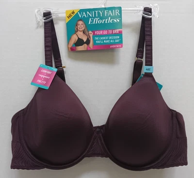 NWT Vanity Fair Effortless Underwire Bra 78165 Midnight Plum Size 40C - Image 1 of 4