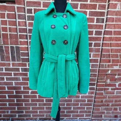 Antiguo Abrigo Azul Marino Polar Guisante Medio Verde Cinturón Doble Pecho Clásico Preppy Foto 1 de 4