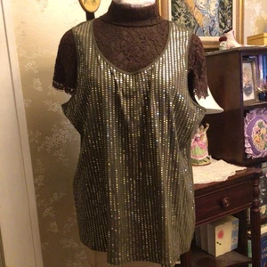 Lauren Ralph Lauren olivgrüne Pailletten Tank Glitzer Bluse 3x - Bild 1 von 7