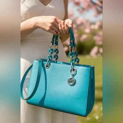 Cartera de cuero Michael Kors Cynthia Saffiano título azul (nueva) Foto 1 de 4