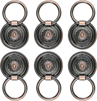 6Pcs Red Bronze round Cabinet Knobs, Drop Ring Drawer Pulls for Kitchen Dresser - Image 1 of 4