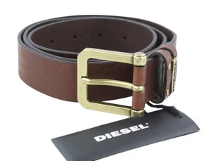 Diesel B-And Hombre Cinturón 95CM Cuero Marrón Oscuro Dorado Hebilla Informal - Imagen 1 de 10