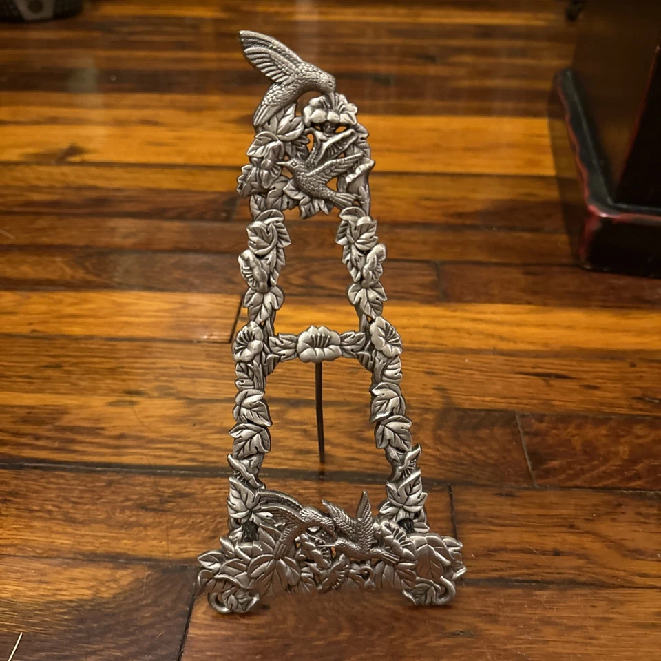 Caballete/soporte colibrí de peltre, soporte para plato/imagen decoración Foto 1 de 4