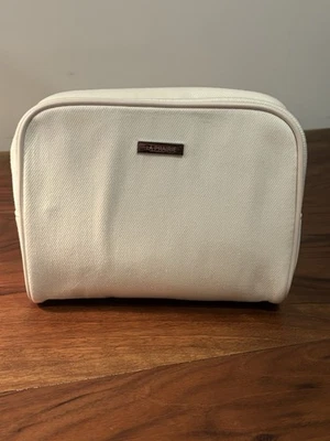 La Prairie 白色帆布化妆品化妆拉链手拿包 旅行袋 全新 — 第 1/4 张图片