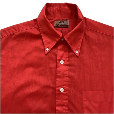 Vintage 60s Van Heusen Vanopress Tomato Red Short Sleeve Shirt Large V Taper - Image 1 of 4