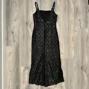 Vintage Jessica McClintock Gunne Sax Black Lace Silver Sequin Maxi Dress Size 10 - Picture 1 of 7