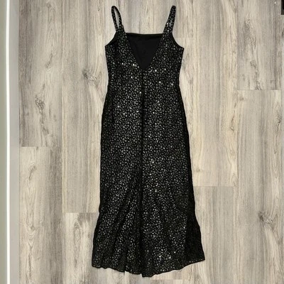 复古 Jessica McClintock Gunne Sax 黑色蕾丝银色亮片长裙 10 码 — 第 1/4 张图片