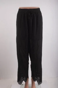 ZARA WOMAN BLACK PANTS BEADED OPENWORK EMBROIDERY EYELET WIDE LEG SIZE XS Y1026B - Picture 1 of 22