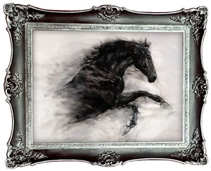 Laufendes Pferd art Kunstwerk Deko Bild 50x40 Mit Antik Rahmen CV5 - Picture 1 of 2