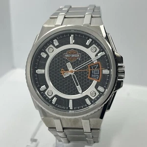 Bulova Harley Davidson Men's Silver Steel 45mm Black Dial Watch 78B180 - Picture 1 of 8