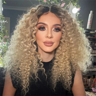 ATOZWIG Afro Kinky Curly Lace Front Wigs Ombre Platinum Blonde Wig Synthetic Hair