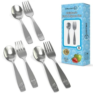 6 Piece Stainless Steel Kids Silverware Set - Child and Toddler Safe Flatware... - Picture 1 of 8