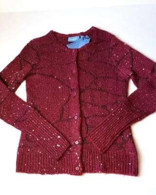 Cárdigan Suéter SIMPLY VERA WANG M Isla Rubí Lentejuelas Botón Frontal Nuevo con Etiquetas $54 Foto 1 de 2
