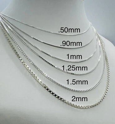 Collar de cadena de caja de plata de ley 925 para hombre y mujer .50 mm - 2 mm 16"-30" Italia Foto 1 de 4