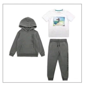 Hang Ten Boy's 3 Pcs Hoodie, Jogger & Short Sleeve T-shirt Size 5 Smoked Pearl - Picture 1 of 4