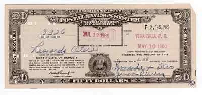 1954 $50 Vega Baja, Puerto Rico Postal Savings System Certificate RARE * - Image 1 of 3