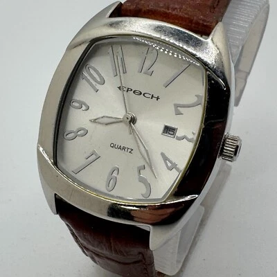 Epoch Quartz Watch Unisex Silver Steel Barrel Japan Movt Date Analog New Battery - Image 1 of 4