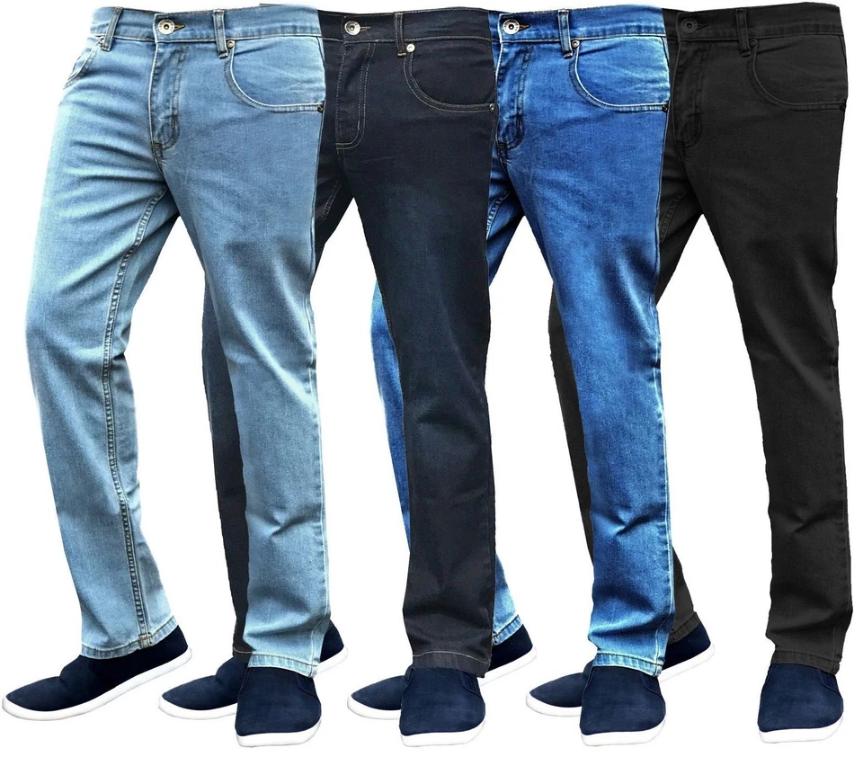 Mens Slim Fit Stretch Jeans Basic Denim Trouser Stylish Casual Pants Short Long