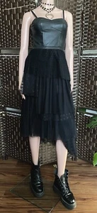BCBG Sz 2 Black Layered Chiffon Crinoline Skirt Dress Faux Leather Bustier Small - Picture 1 of 17