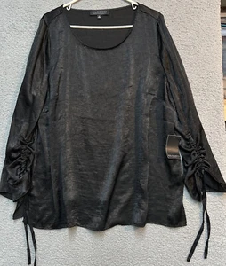 Eloquii Blouse Women’s Size 2X Scoop Neck Rauch Tie Long Sleeve Black - Picture 1 of 6
