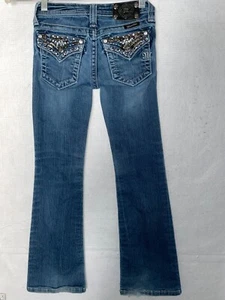 Miss Me size 10 Girls jeans blue Denim boot cut flap pocket jewels - Picture 1 of 8