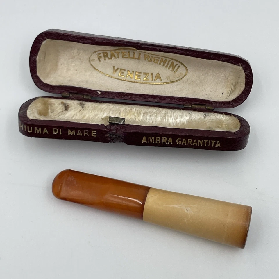 Antique French Cigarette Amber Leather Case Pipe Cigar Fratelli Brothers Italy - Image 1 of 4