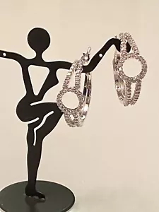 925 STERLING SILVER.~CUBIC ZIRCONIUM~SPLIT DESIGN 2” HOOP EARRINGS~8GRS - Picture 1 of 12
