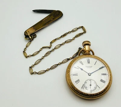 American Waltham Watch Co. Antiguo Reloj de Bolsillo con Navaja de Bolsillo - ¡Funciona! Foto 1 de 4