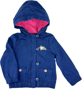 Cappotto OshKosh B'Gosh bambino blu rosa cotone zip bottoni cappuccio twill tg 18-24 MO - Foto 1 di 2