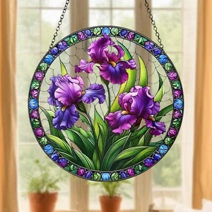 Lila Iris Glas Deko, Iris Blume Sonnenfänger, Iris Blume Geschenk, elegantes Glas - Bild 1 von 5
