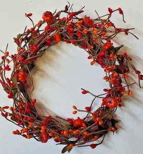 Country Primitive Fall Thanksgiving Pumpkin Pip Berry Candle Ring Wreath 6" - Picture 1 of 2