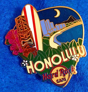 HONOLULU GREETINGS FROM TIKI TOTEM SURFBOARD 2017 GUITAR PICK Hard Rock Cafe PIN - Picture 1 of 1